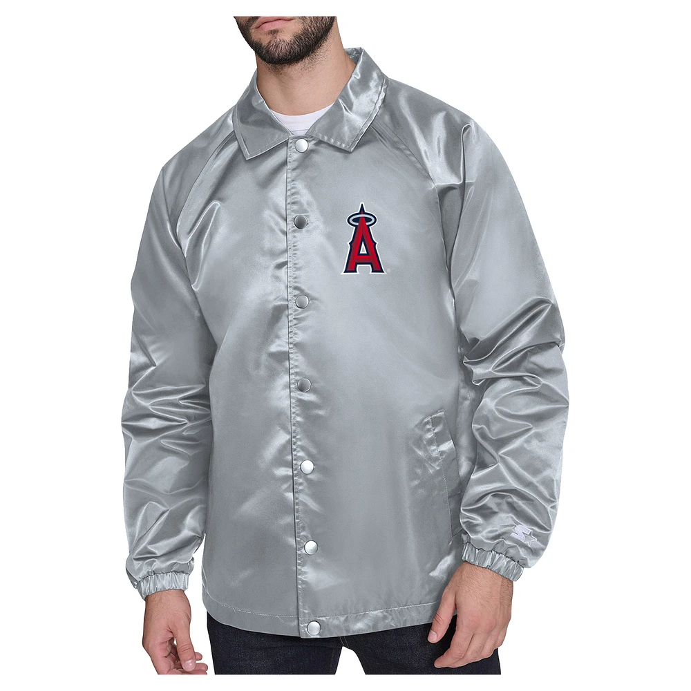 Men's Starter Los Angeles Angels Shield Logo Raglan Coaches Full-Snap Jacket