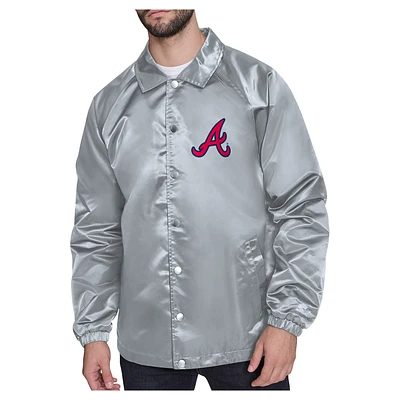 Men's Starter Gray Atlanta Braves Shield Logo Raglan Coaches Full-Snap Jacket