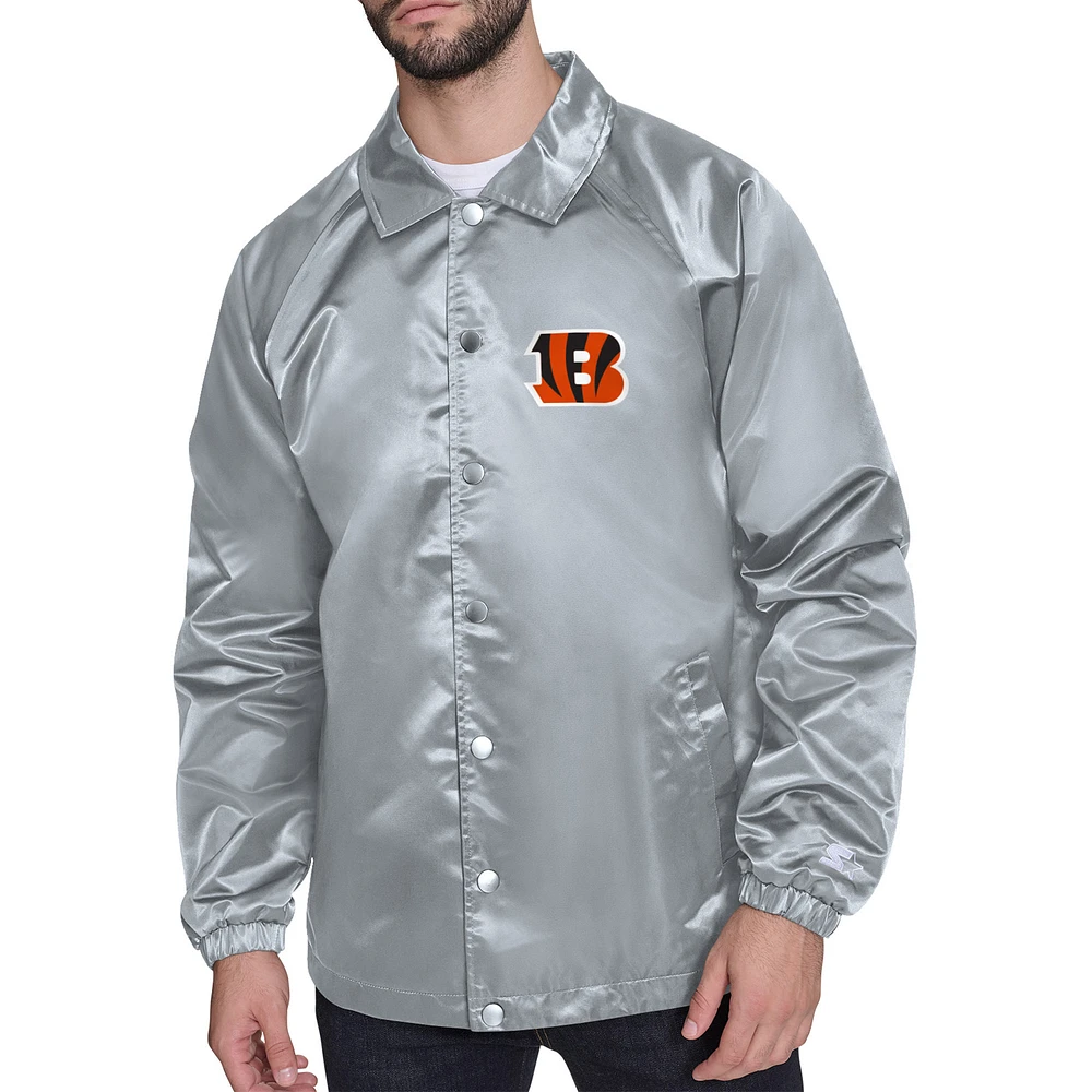Men's Starter Cincinnati Bengals Printed Logo Raglan Coaches Full-Snap Jacket