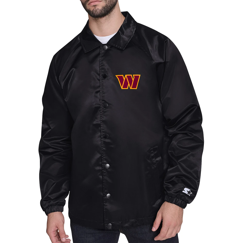 Men's Starter Black Washington Commanders Printed Logo Raglan Coaches Full-Snap Jacket