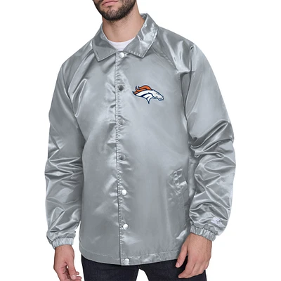 Men's Starter Gray Denver Broncos Printed Logo Raglan Coaches Full-Snap Jacket