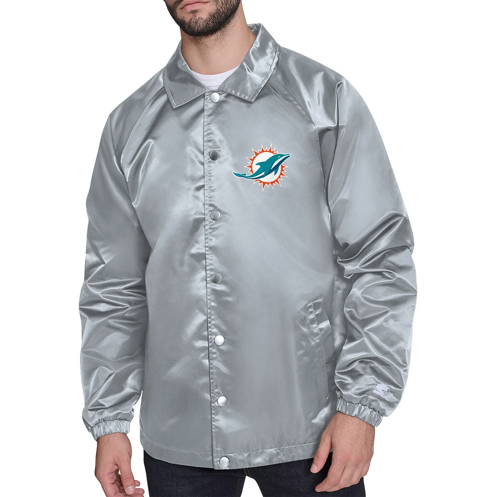Men's Starter Miami Dolphins Printed Logo Raglan Coaches Full-Snap Jacket