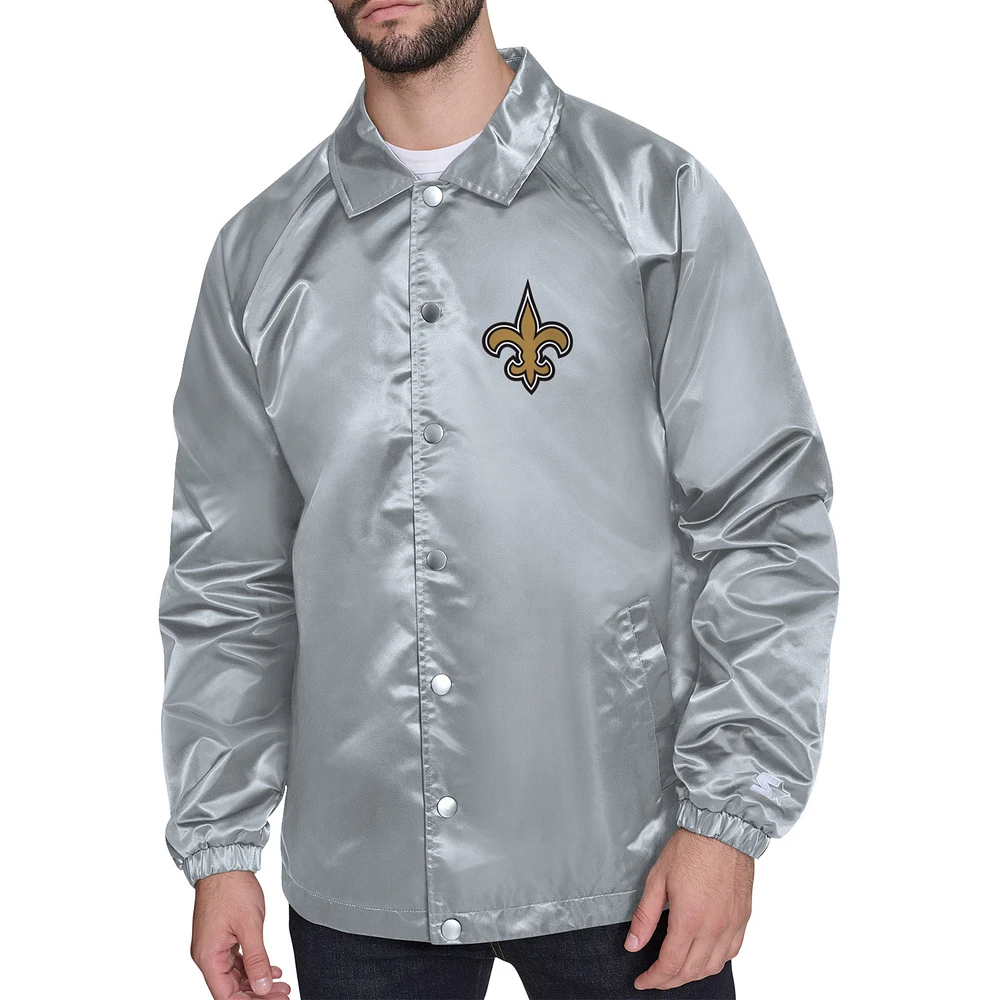 Men's Starter New Orleans Saints Printed Logo Raglan Coaches Full-Snap Jacket