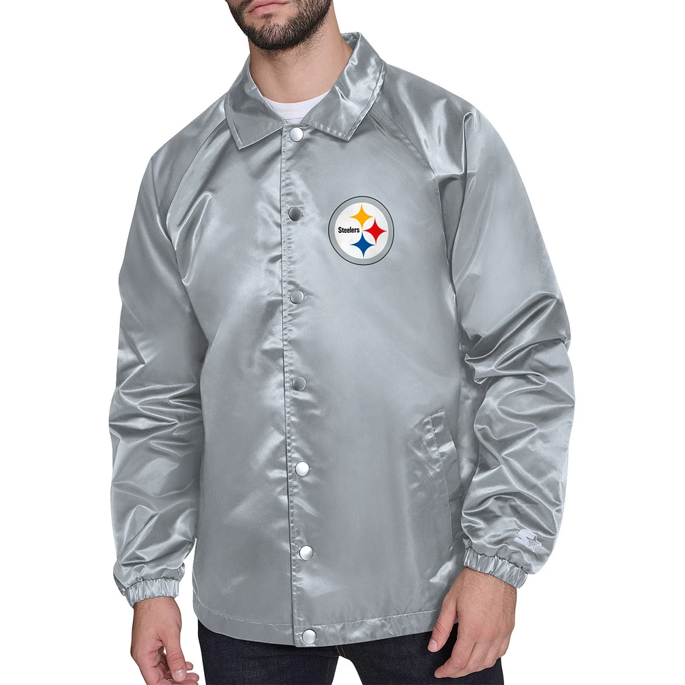 Men's Starter Pittsburgh Steelers Printed Logo Raglan Coaches Full-Snap Jacket