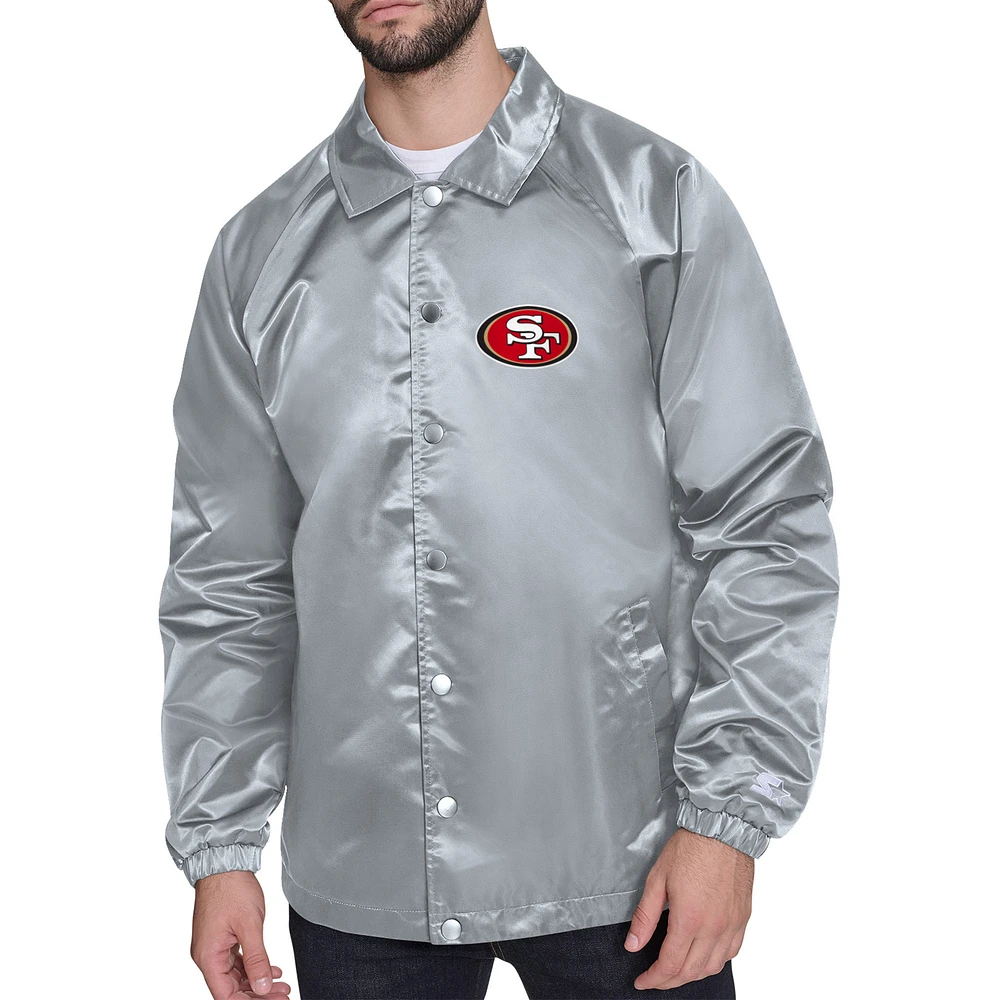 Men's Starter San Francisco 49ers Printed Logo Raglan Coaches Full-Snap Jacket
