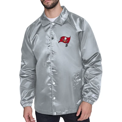 Men's Starter Gray Tampa Bay Buccaneers Printed Logo Raglan Coaches Full-Snap Jacket