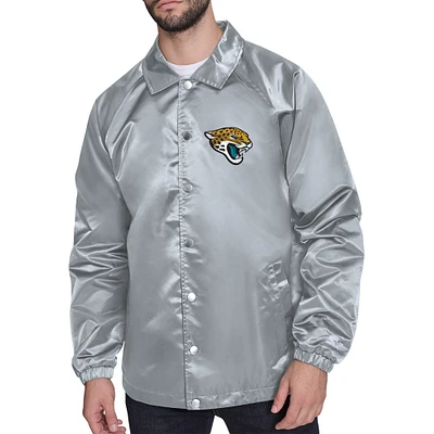Men's Starter Gray Jacksonville Jaguars Printed Logo Raglan Coaches Full-Snap Jacket