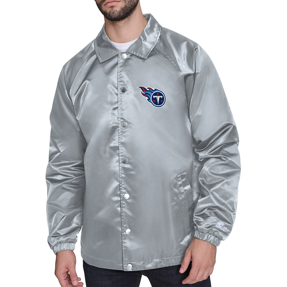 Men's Starter Gray Tennessee Titans Printed Logo Raglan Coaches Full-Snap Jacket