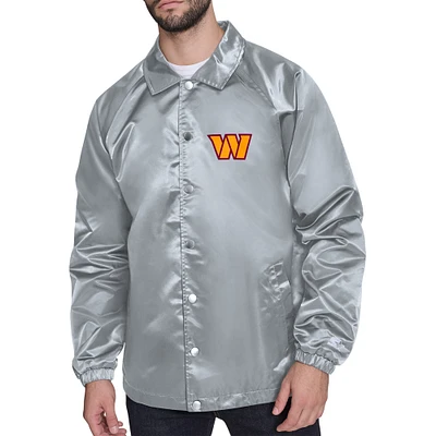 Men's Starter Gray Washington Commanders Printed Logo Raglan Coaches Full-Snap Jacket