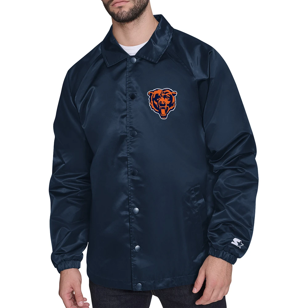 Men's Starter Navy Chicago Bears Printed Logo Raglan Coaches Full-Snap Jacket