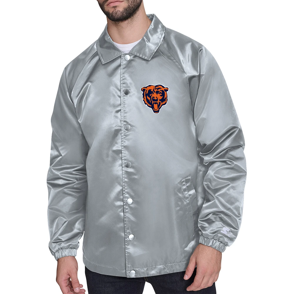 Men's Starter Chicago Bears Printed Logo Raglan Coaches Full-Snap Jacket