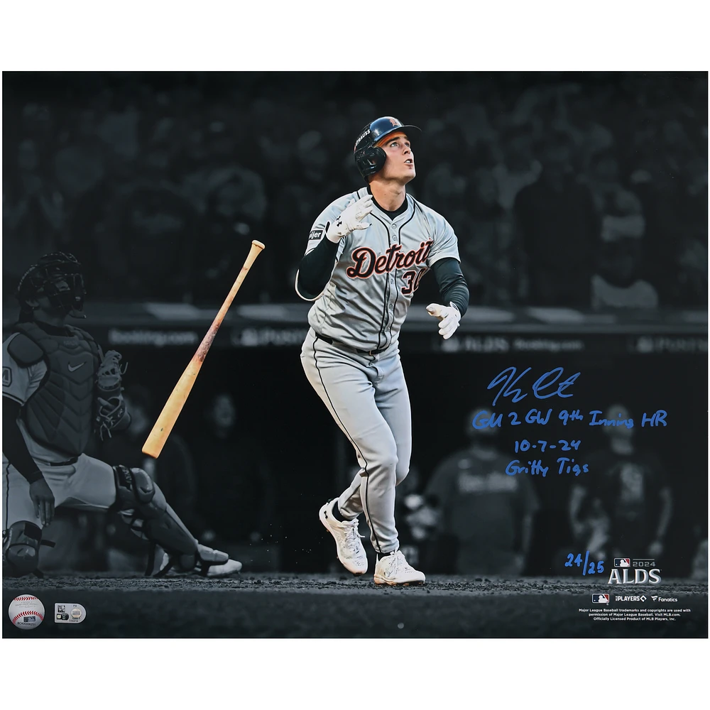 Kerry Carpenter Detroit Tigers Autographed 16" x 20" 2024 ALDS Game 2 Home Run Spotlight Photograph with Multiple Inscriptions - Limited Edition of 25