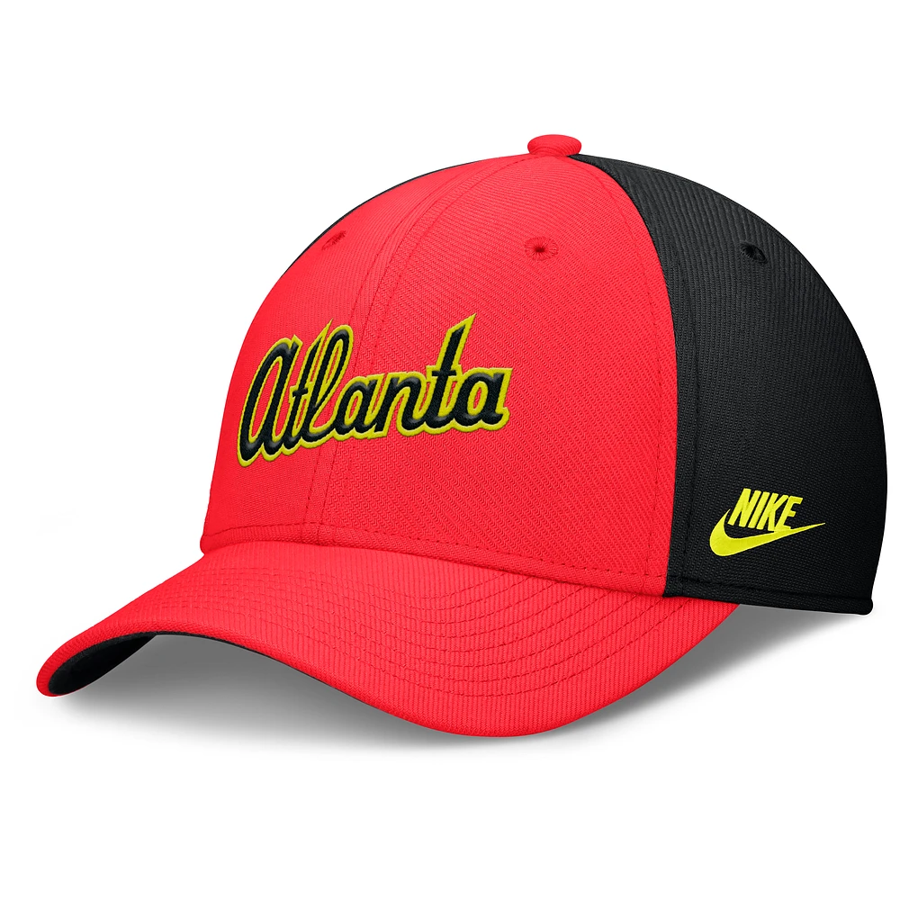 Men's Nike Crimson/Black Atlanta Braves Neon 90s Rise SwooshFlex Hat