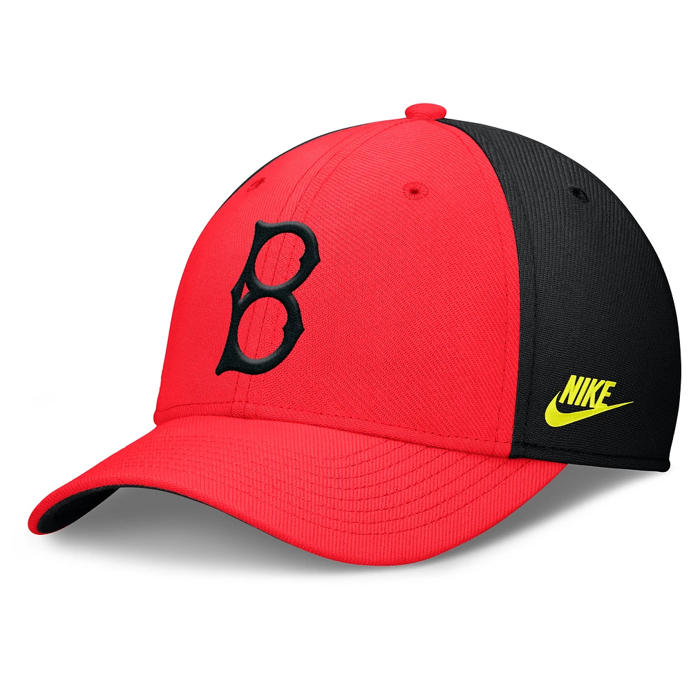 Men's Nike Crimson/Black Brooklyn Dodgers Cooperstown Collection Neon 90s Rise SwooshFlex Adjustable Hat