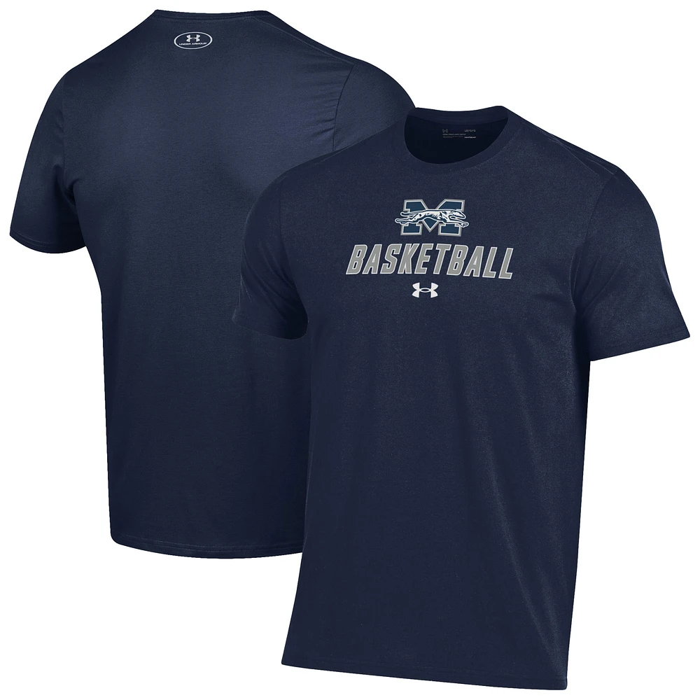Men's Under Armour Navy Moravian Greyhounds Basketball Performance T-Shirt