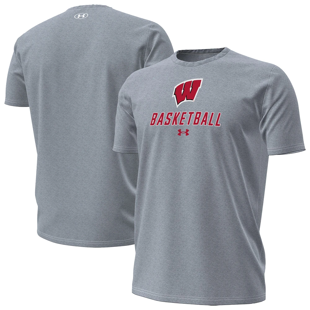 Men's Under Armour Gray Wisconsin Badgers Basketball Performance T-Shirt