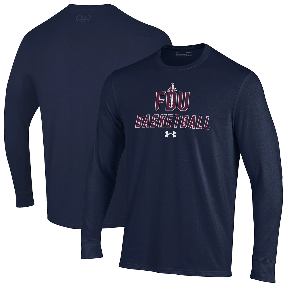 Men's Under Armour Navy Fairleigh Dickinson Knights Basketball Performance Long Sleeve T-Shirt