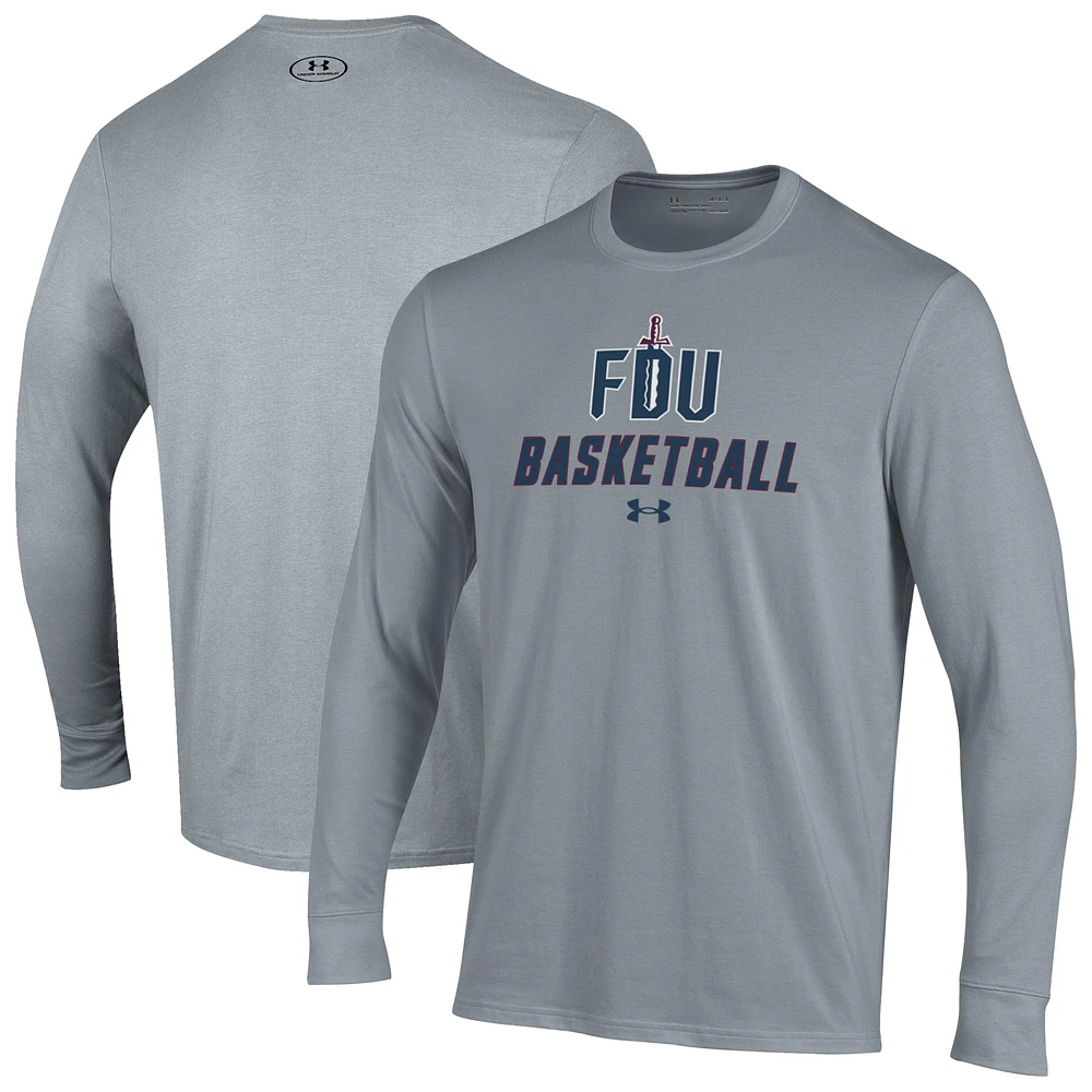 Men's Under Armour Gray Fairleigh Dickinson Knights Basketball Performance Long Sleeve T-Shirt