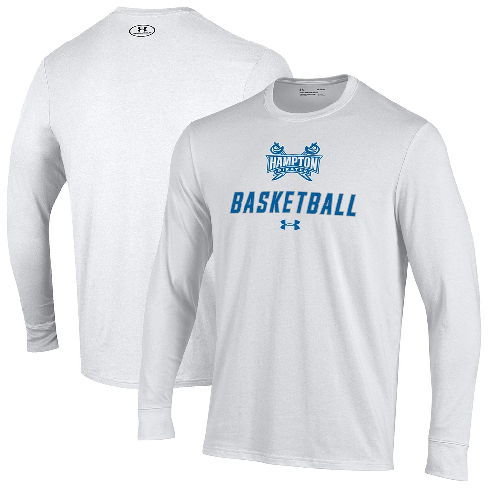 Men's Under Armour White Hampton Pirates Basketball Performance Long Sleeve T-Shirt