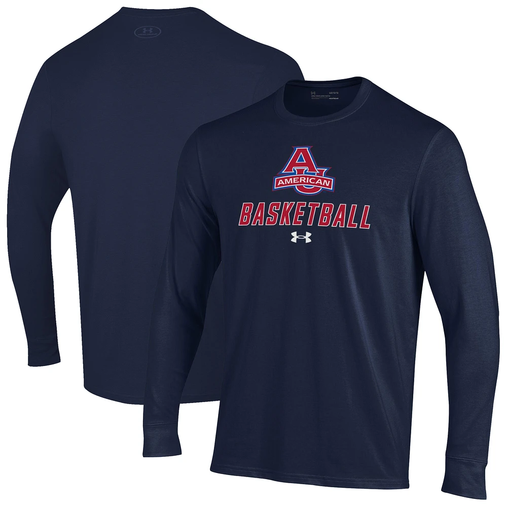 Men's Under Armour Navy American University Eagles Basketball Performance Long Sleeve T-Shirt