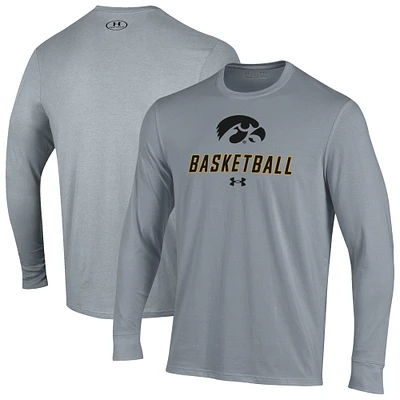 Men's Under Armour Gray Iowa Hawkeyes Basketball Performance Long Sleeve T-Shirt