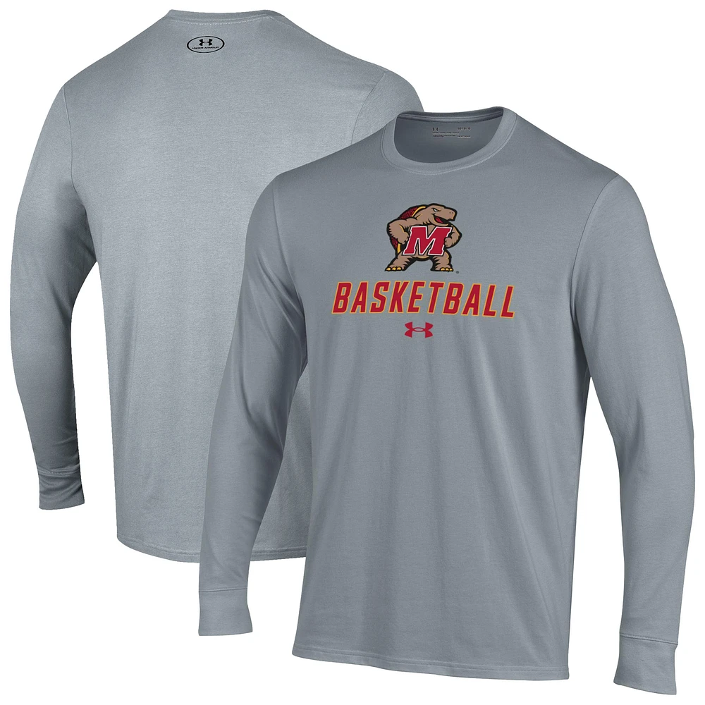 Men's Under Armour Gray Maryland Terrapins Basketball Performance Long Sleeve T-Shirt