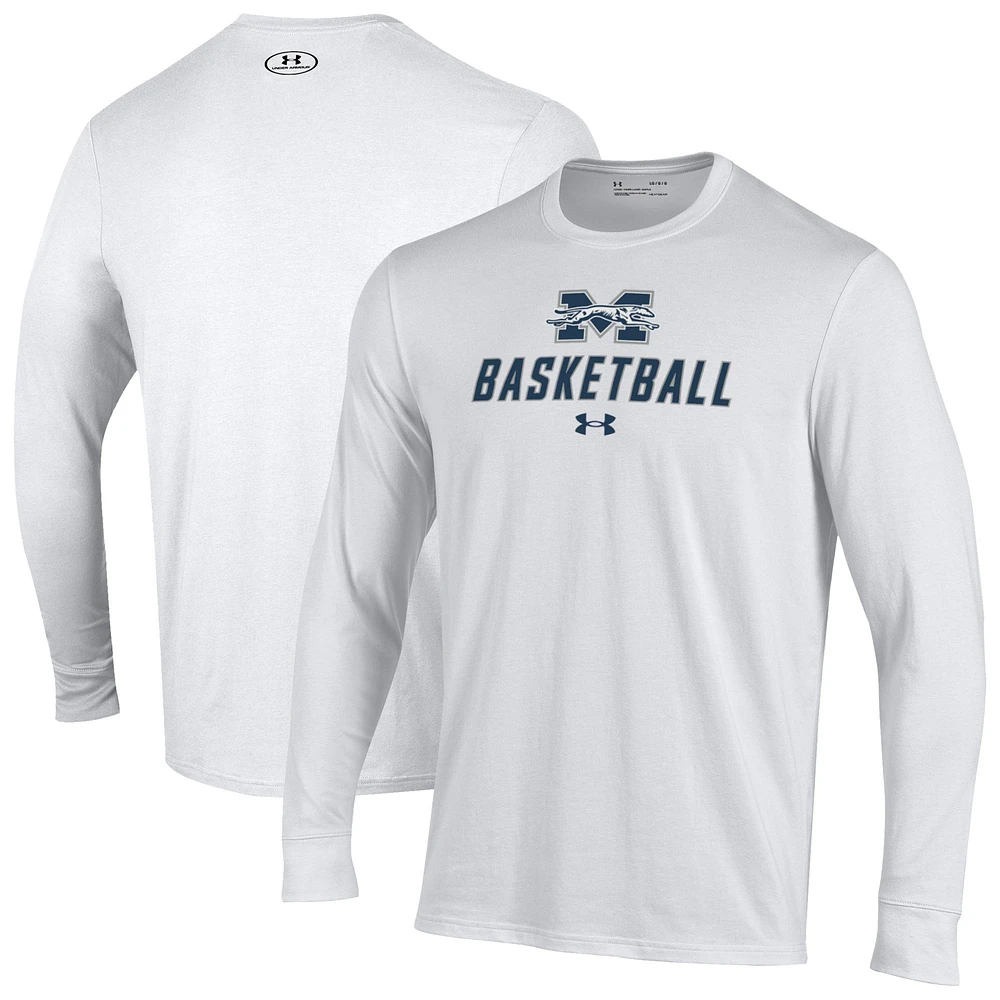 Men's Under Armour White Moravian Greyhounds Basketball Performance Long Sleeve T-Shirt