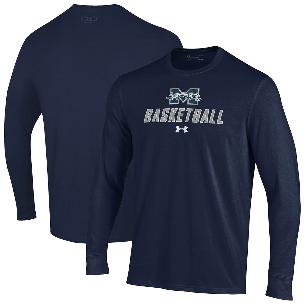 Men's Under Armour Navy Moravian Greyhounds Basketball Performance Long Sleeve T-Shirt
