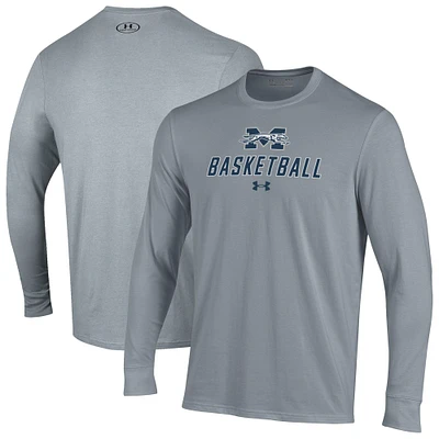 Men's Under Armour Gray Moravian Greyhounds Basketball Performance Long Sleeve T-Shirt
