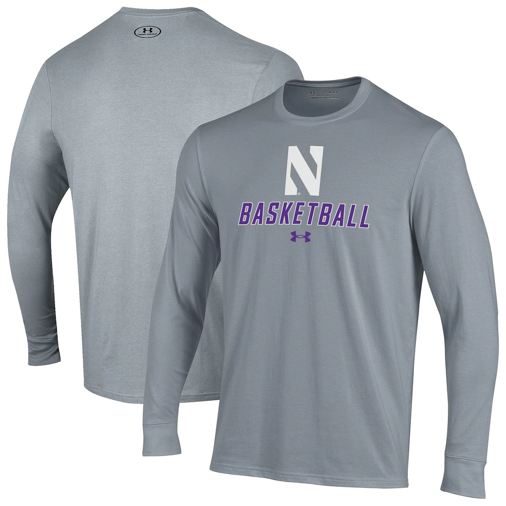 Men's Under Armour Gray Northwestern Wildcats Basketball Performance Long Sleeve T-Shirt