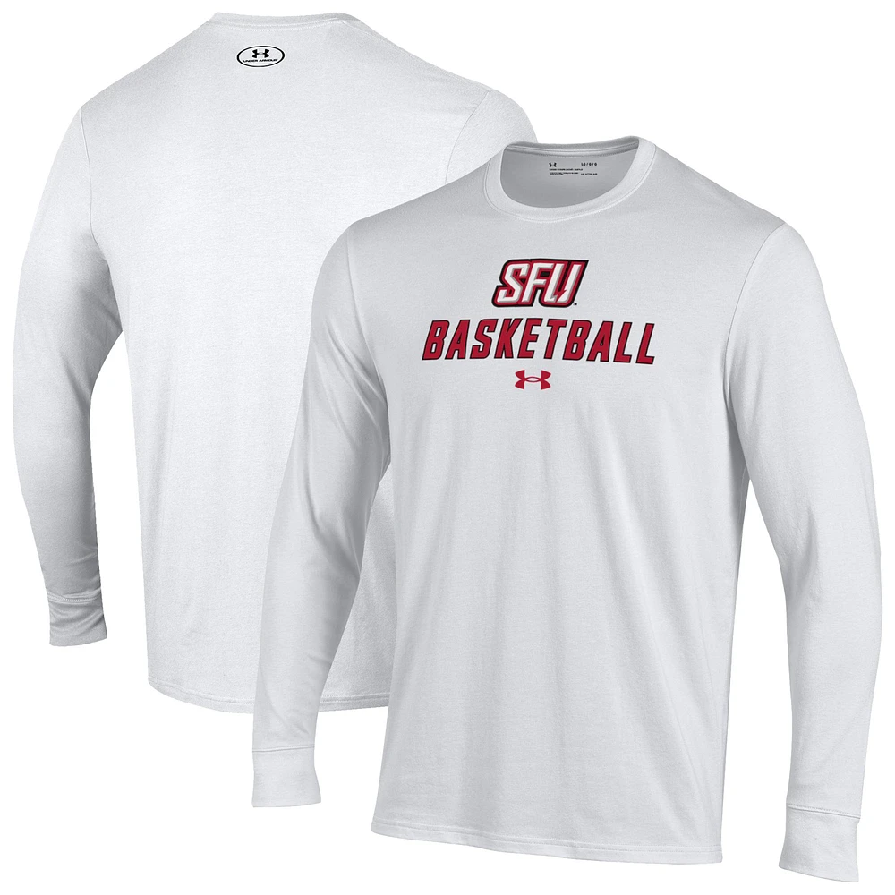 Men's Under Armour White Saint Francis Red Flash Basketball Performance Long Sleeve T-Shirt