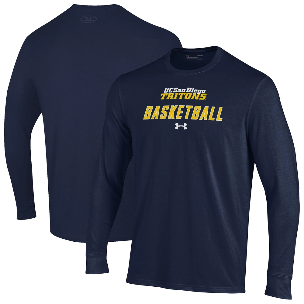 Men's Under Armour Navy UC San Diego Tritons Basketball Performance Long Sleeve T-Shirt