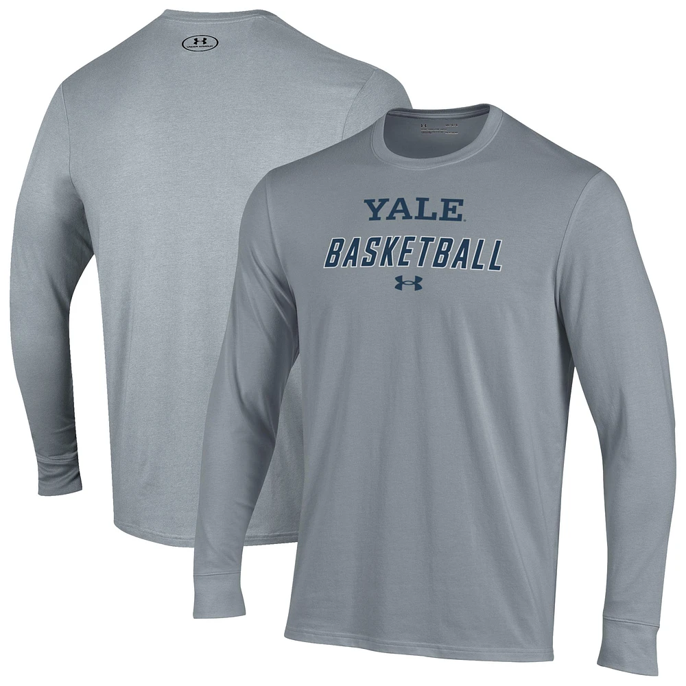 Men's Under Armour Gray Yale Bulldogs Basketball Performance Long Sleeve T-Shirt
