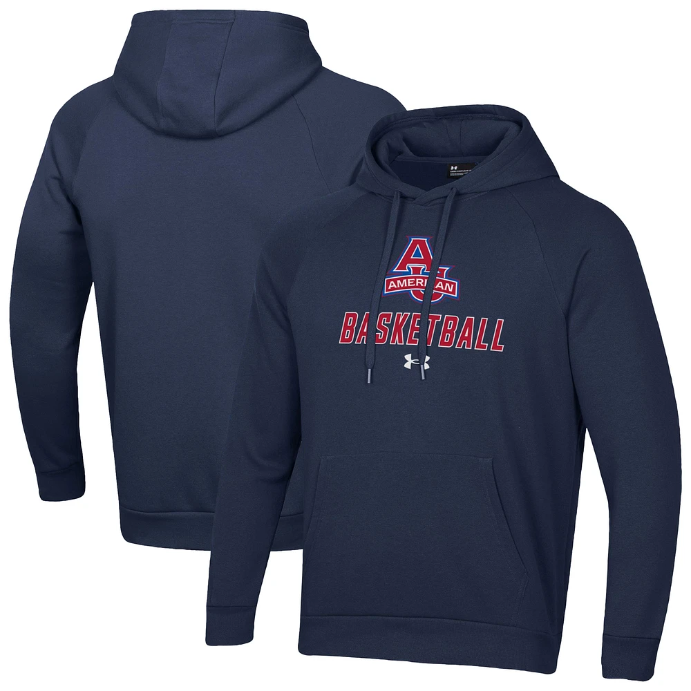 Men's Under Armour Navy American University Eagles Basketball Rival Raglan Fleece Pullover Hoodie