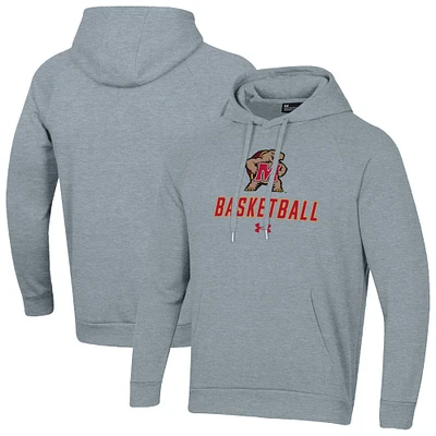 Men's Under Armour Gray Maryland Terrapins Basketball Rival Raglan Fleece Pullover Hoodie