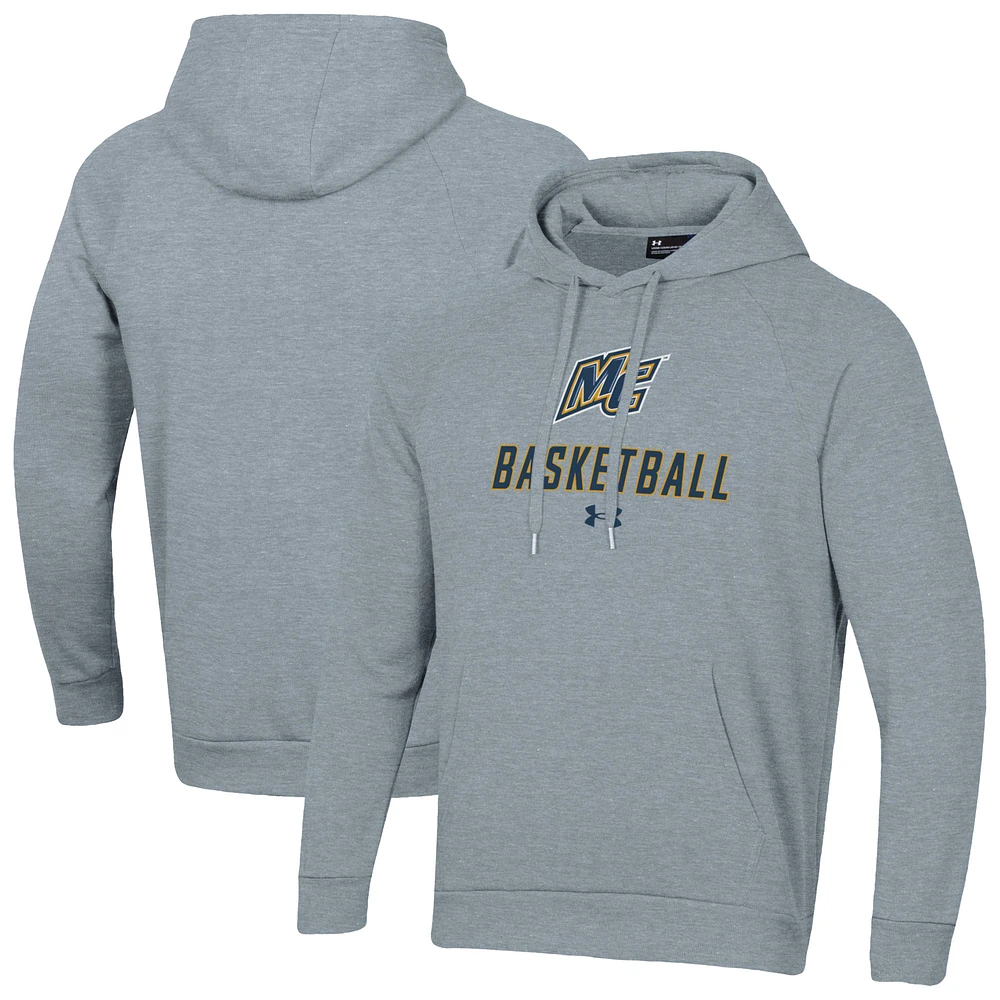 Men's Under Armour Gray Merrimack College Warriors Basketball Rival Raglan Fleece Pullover Hoodie