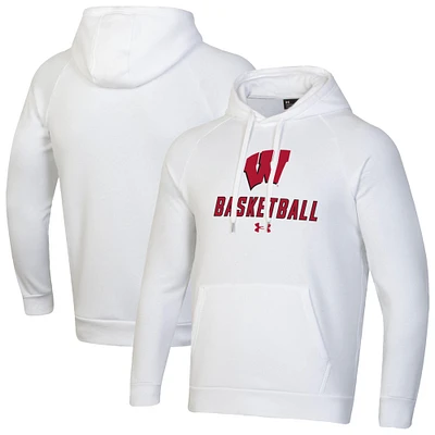 Men's Under Armour White Wisconsin Badgers Basketball Rival Raglan Fleece Pullover Hoodie