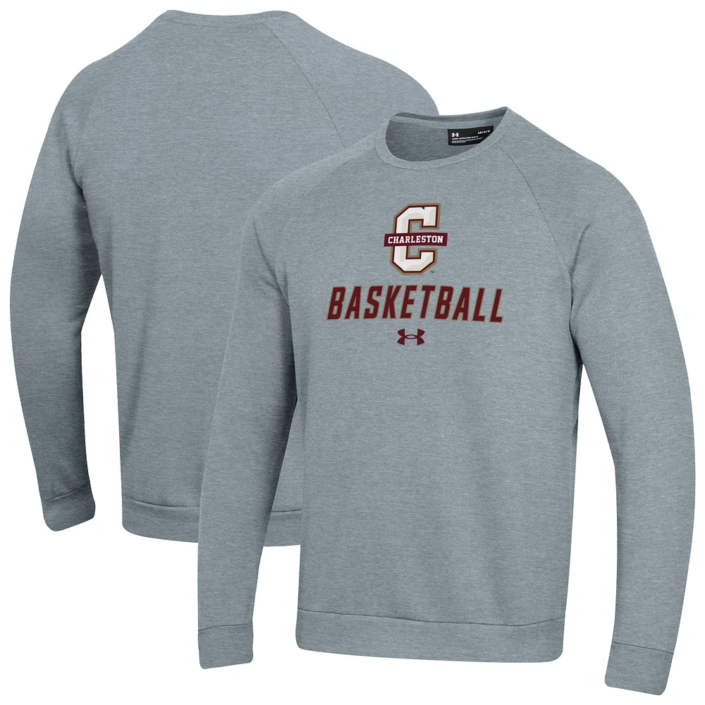 Men's Under Armour Gray Charleston Cougars Raglan Basketball Rival Fleece Pullover Sweatshirt