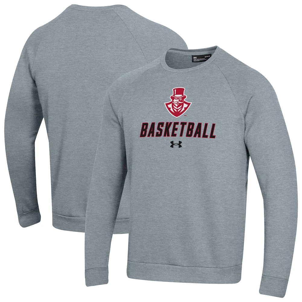 Men's Under Armour Gray Austin Peay State Governors Raglan Basketball Rival Fleece Pullover Sweatshirt