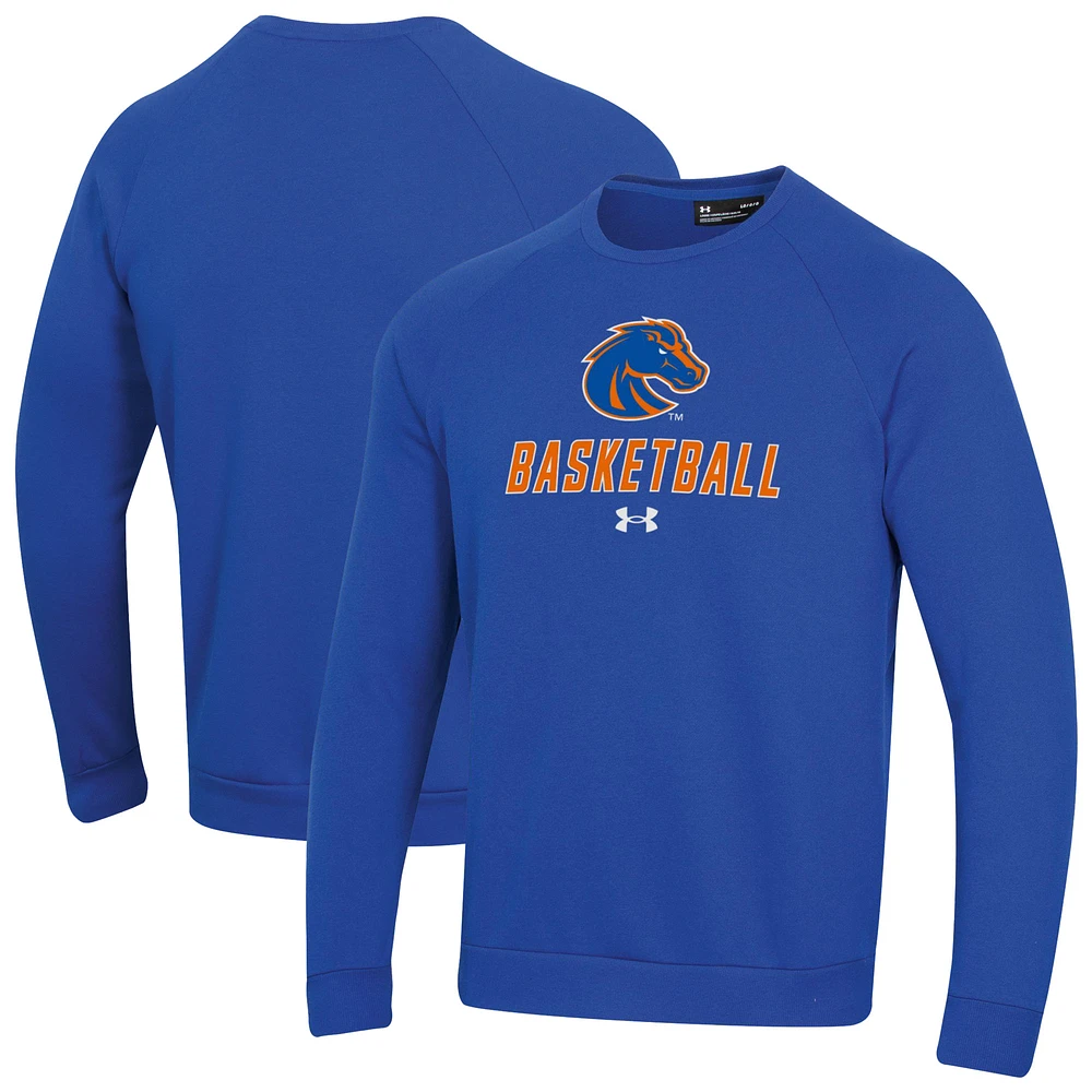 Men's Under Armour Royal Boise State Broncos Raglan Basketball Rival Fleece Pullover Sweatshirt