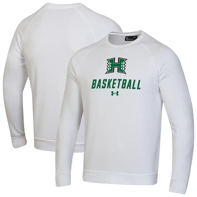 Men's Under Armour  White Hawaii Rainbow Warriors Raglan Basketball Rival Fleece Pullover Sweatshirt
