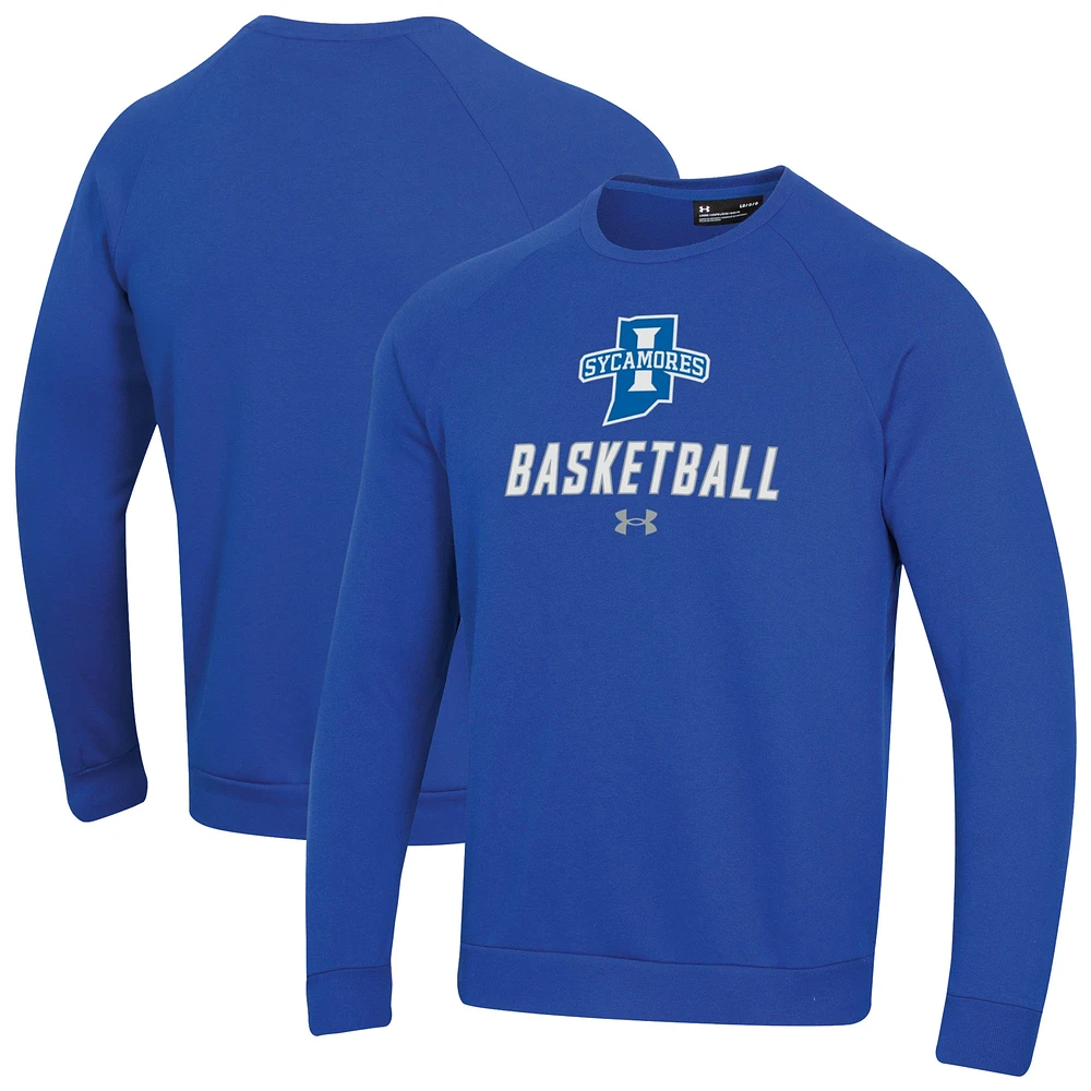 Men's Under Armour Royal Indiana State Sycamores Raglan Basketball Rival Fleece Pullover Sweatshirt