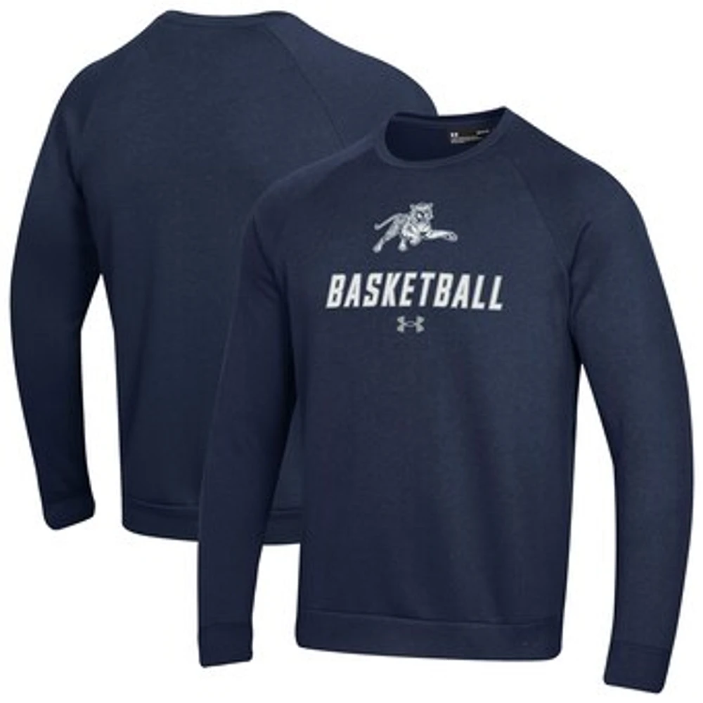 Men's Under Armour Navy Jackson State Tigers Raglan Basketball Rival Fleece Pullover Sweatshirt