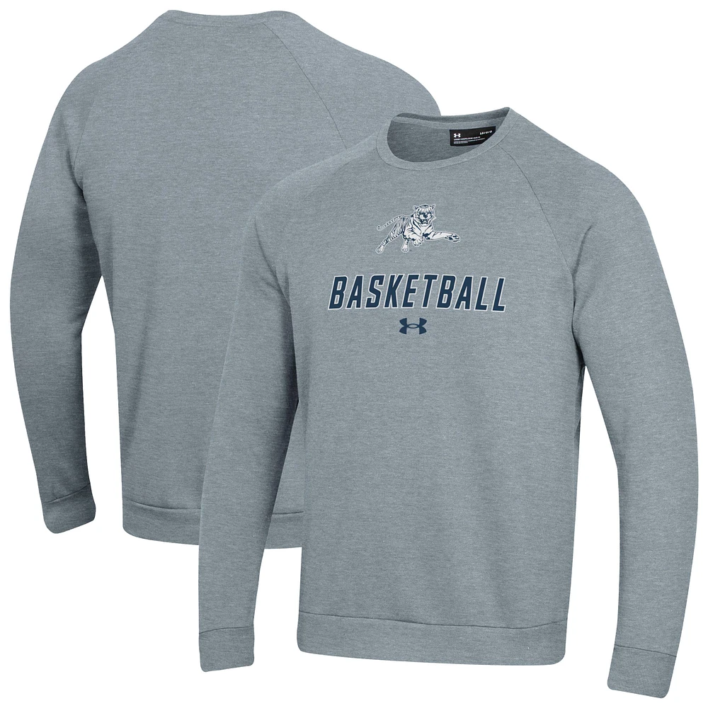 Men's Under Armour Gray Jackson State Tigers Raglan Basketball Rival Fleece Pullover Sweatshirt
