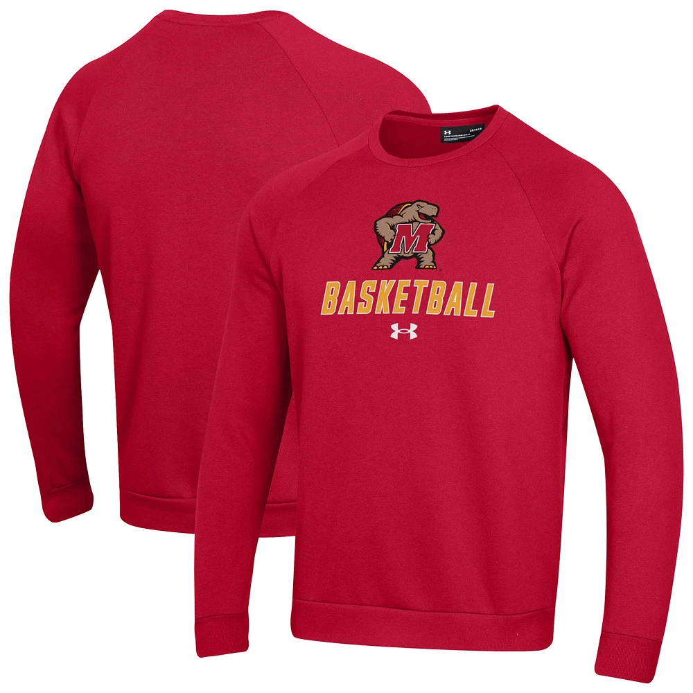 Men's Under Armour Red Maryland Terrapins Raglan Basketball Rival Fleece Pullover Sweatshirt