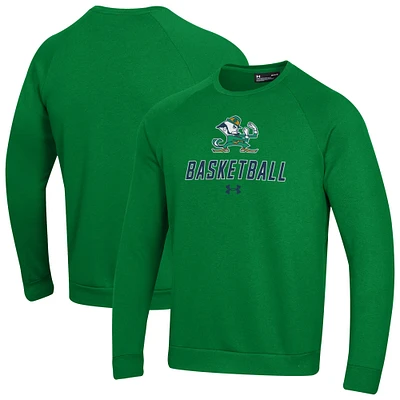 Men's Under Armour Green Notre Dame Fighting Irish Raglan Basketball Rival Fleece Pullover Sweatshirt