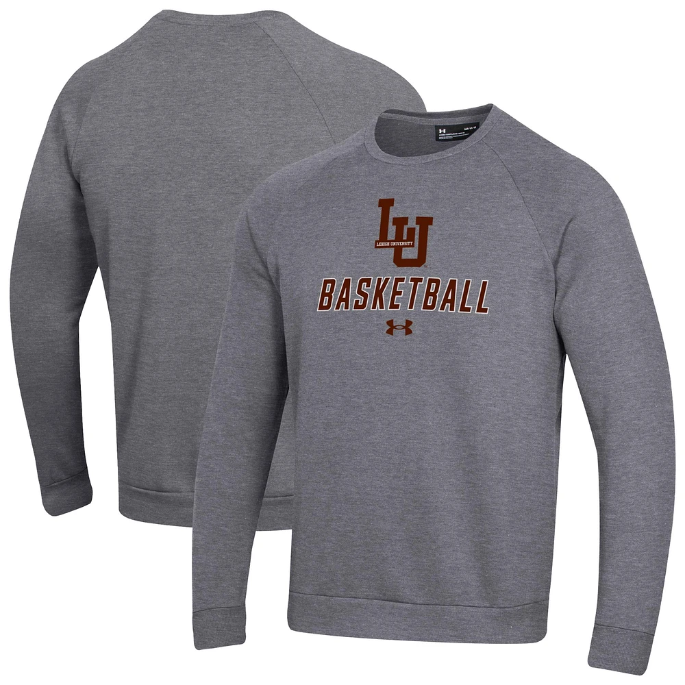 Men's Under Armour Gray Lehigh Mountain Hawks Raglan Basketball Rival Fleece Pullover Sweatshirt