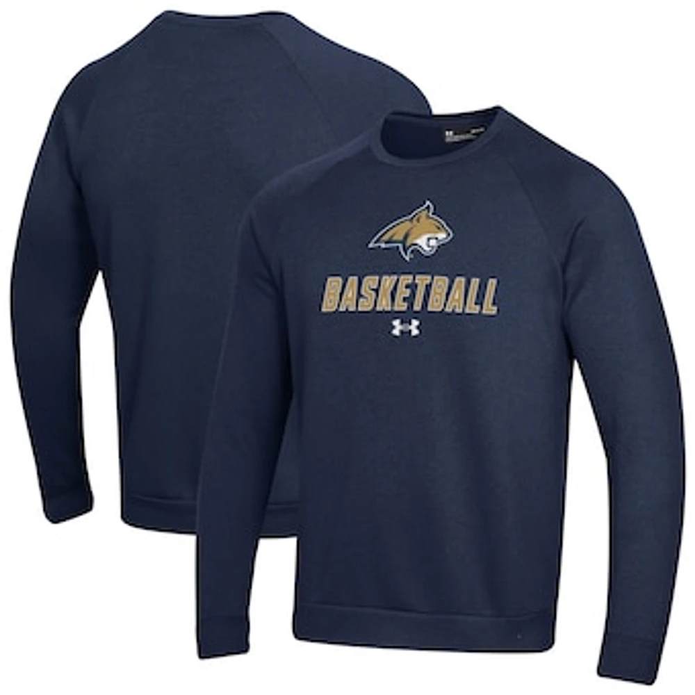 Men's Under Armour Navy Montana State Bobcats Raglan Basketball Rival Fleece Pullover Sweatshirt