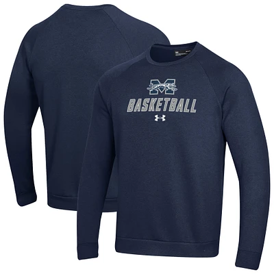 Men's Under Armour Navy Moravian Greyhounds Raglan Basketball Rival Fleece Pullover Sweatshirt
