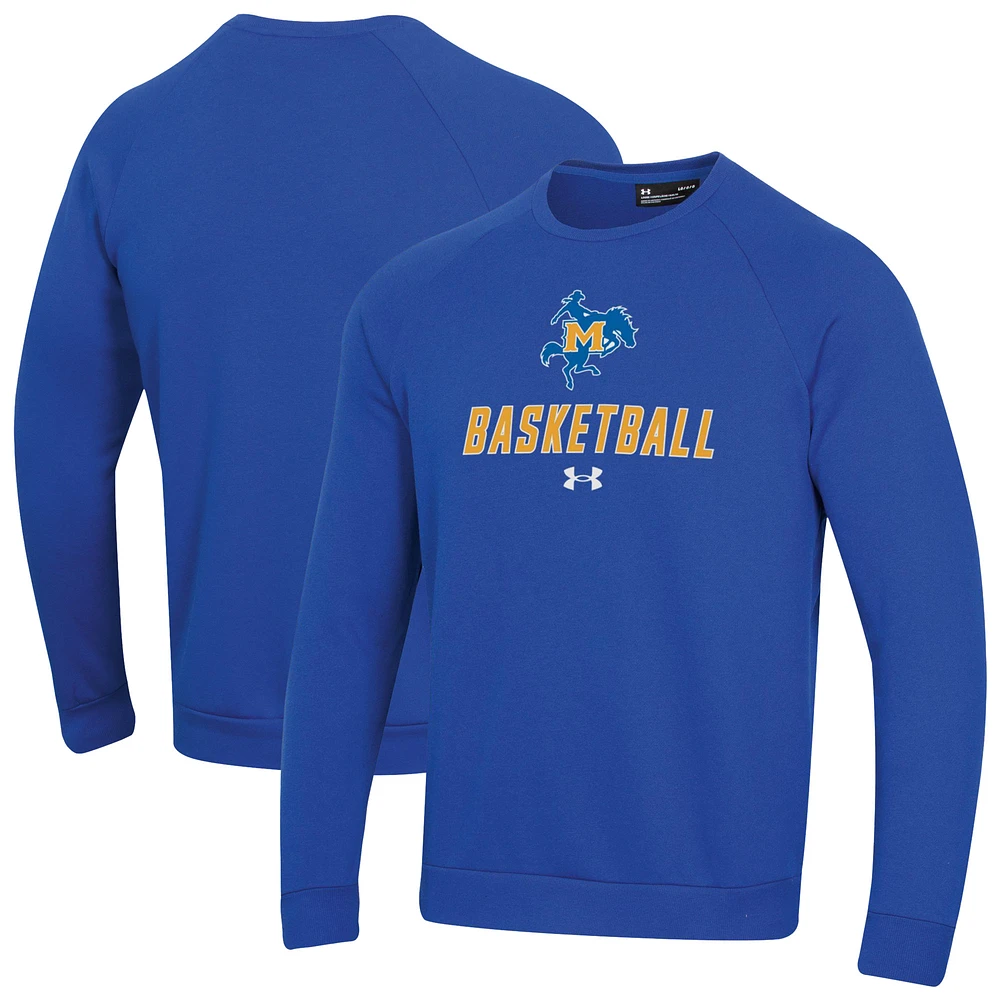 Men's Under Armour Royal McNeese State Cowboys Raglan Basketball Rival Fleece Pullover Sweatshirt